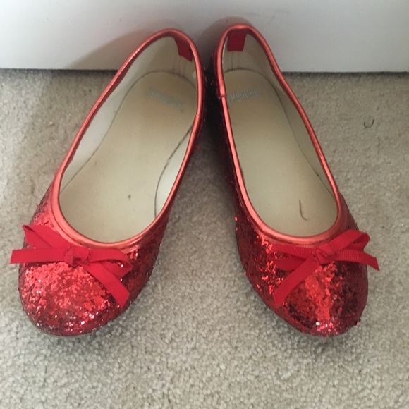 girls red glitter flats